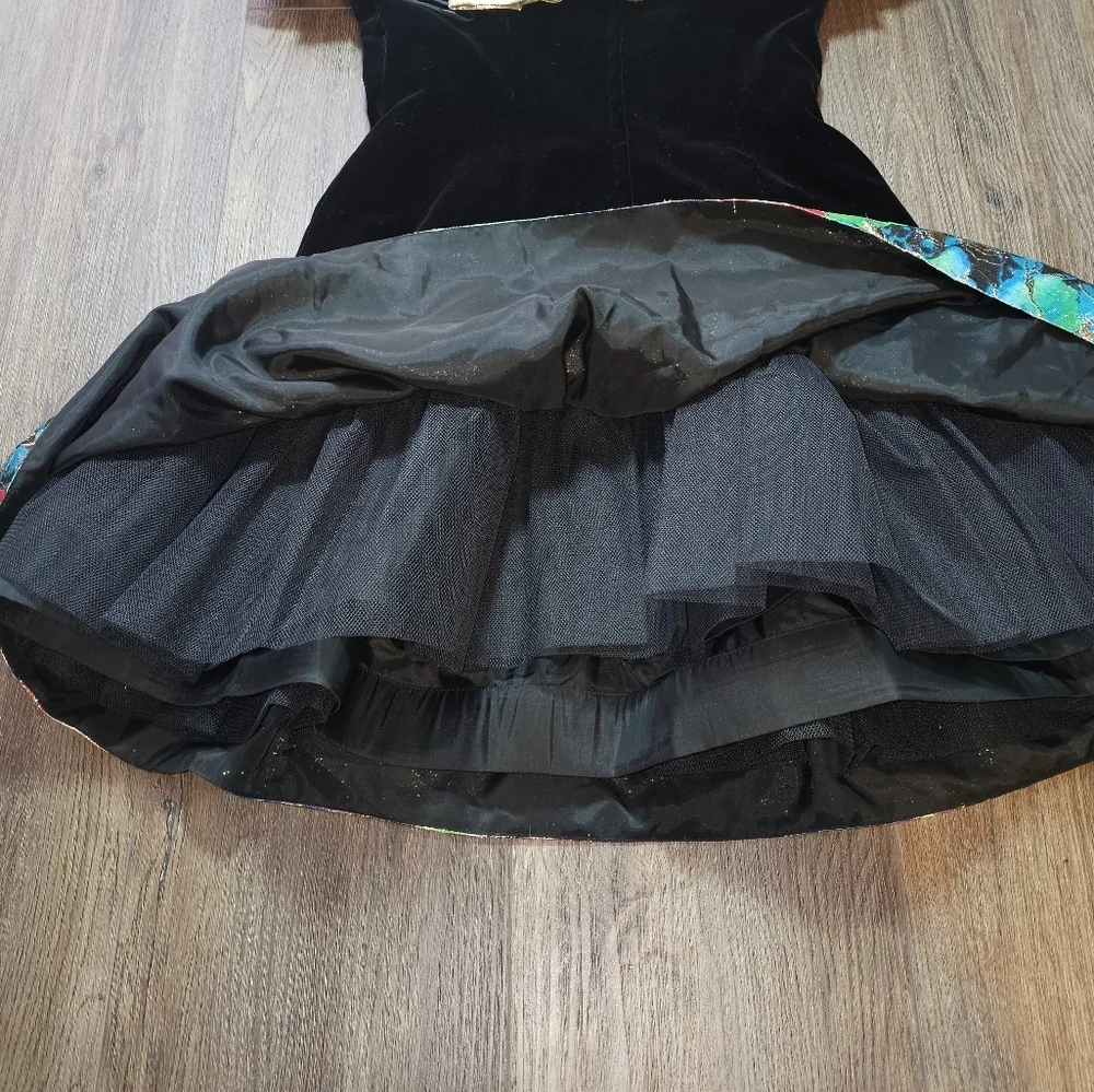 Vintage Morton Myles Saks Velvet Gold Bow Metallic Floral Cocktail Dress Sz S - Picture 15 of 15